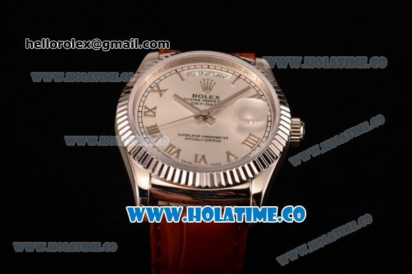 Rolex Day-Date Asia 2813/Swiss ETA 2836/Clone Rolex 3135 Automatic Steel Case with Roman Numeral Markers and Silver Dial (BP) - Click Image to Close